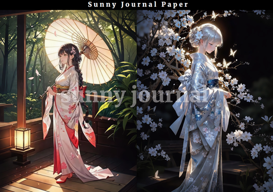 B0018-Japanese Kimono Anime Girls A5 Paper 10 pcs no repeat