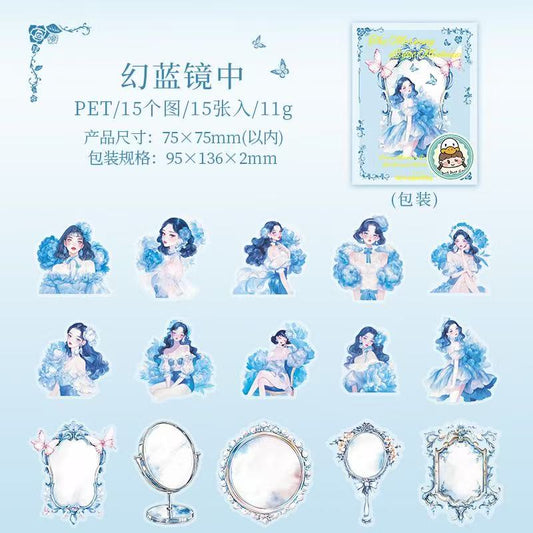 Mirror and Girls PET Stickers 15 Sheets Per Pack