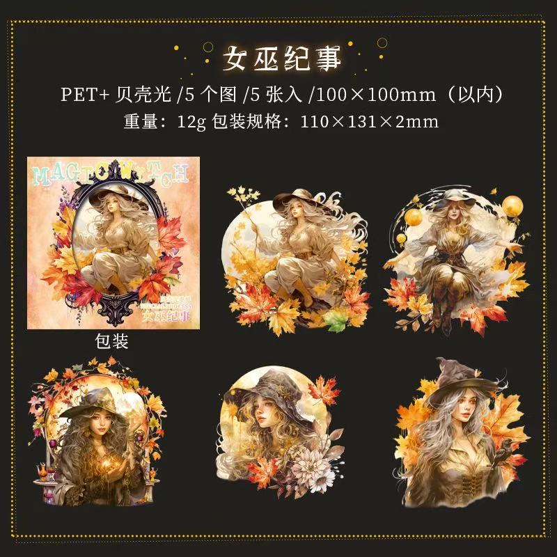 Magic Witch PET Stickers 5 Sheets Per Pack