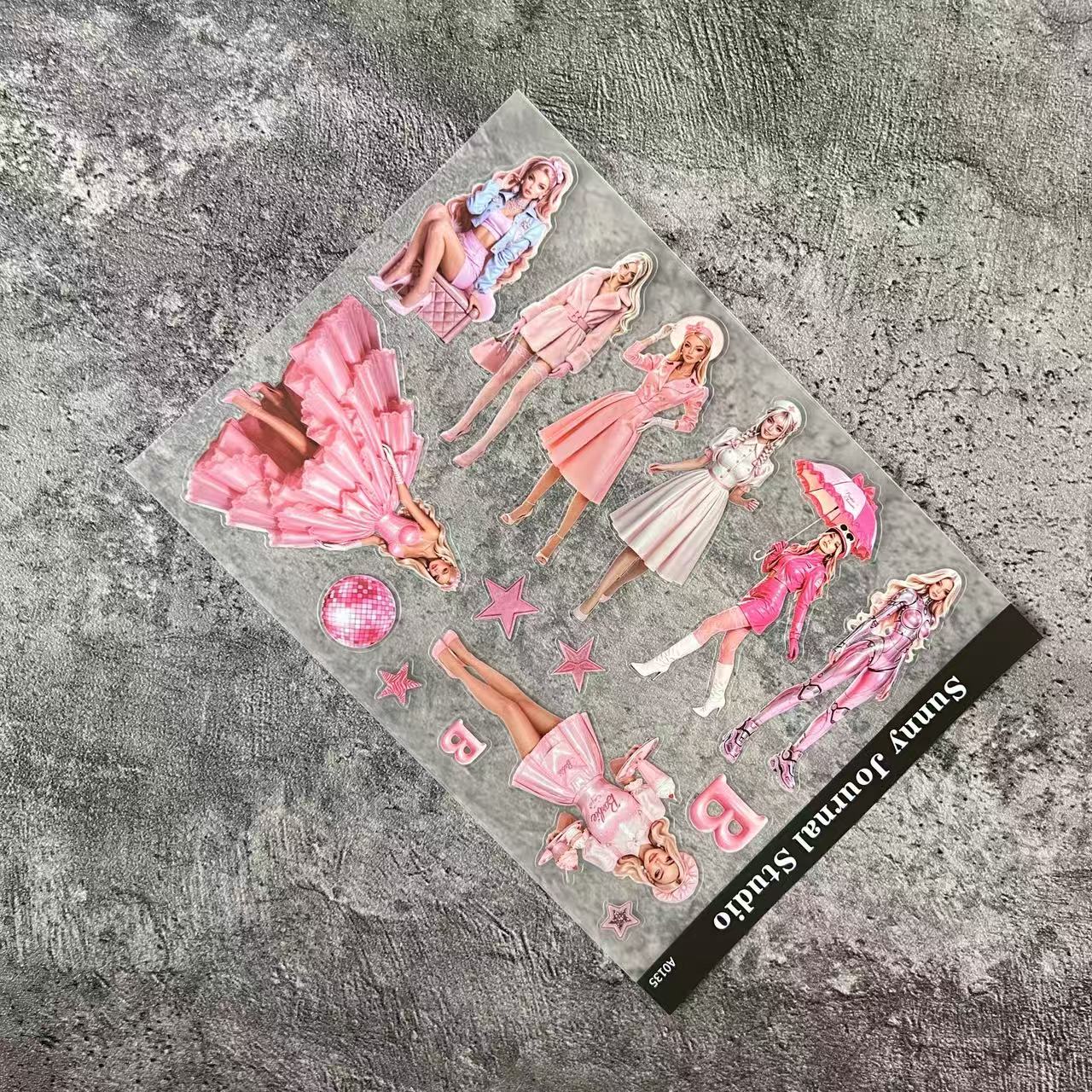 A0135--Pink Girl PET Sticker 1 Pcs A5 Size