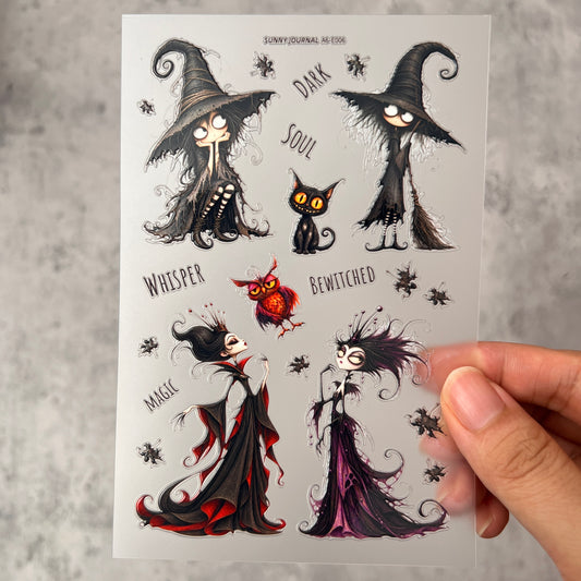 E006--Spooky Cute Witch& Queen 3D Embossed Sticker 1 Pcs A6 Size 10X15cm=4x6inch