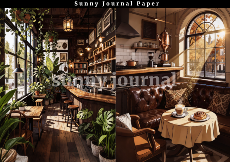 B0057-Coffee Shop Scenery Paper A5 paper 10pcs no repeat