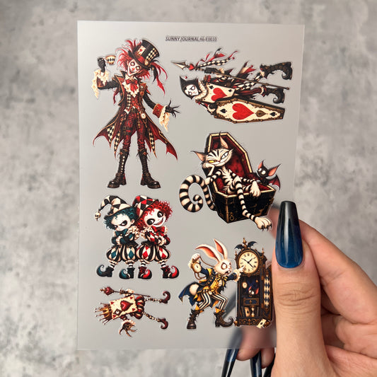 E0010--Mad Hatter&Cat 3D Embossed Sticker 1 Pcs A6 Size 10X15cm=4x6inch