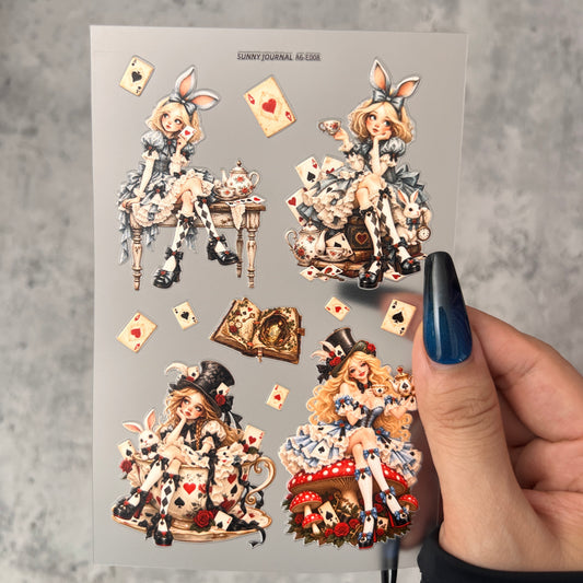 E008--Playing Cards & Alice 3D Embossed Sticker 1 Pcs A6 Size 10X15cm=4x6inch