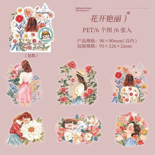 Embrace the Flower Girls PET Stickers 6 Sheets Per Pack
