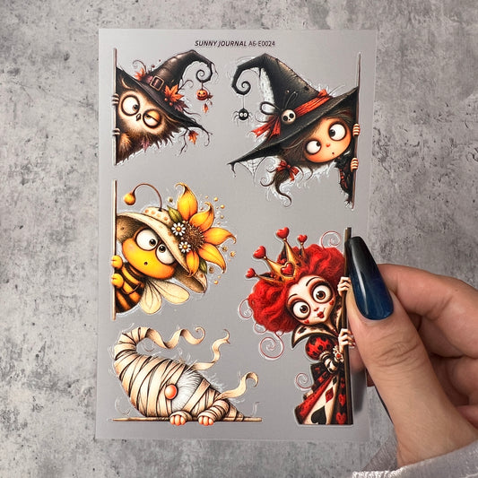 E0024--Creepy Cute Halloween Peekers 3D Embossed Sticker 1 Pcs A6 Size 10X15cm=4x6inch
