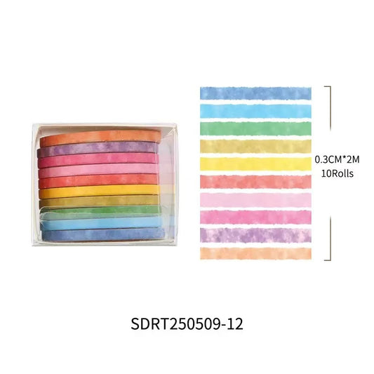 Washi Tape Set Colorful Rainbow thin 10 pcs rolls