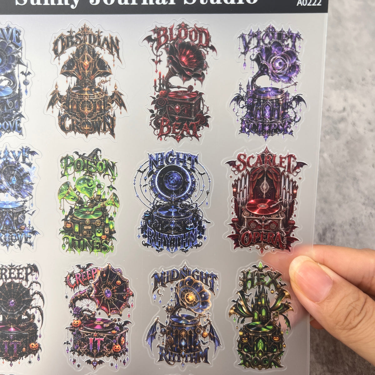 A0222--Halloween Gramophone PET Sticker 1 Pcs A5 Size