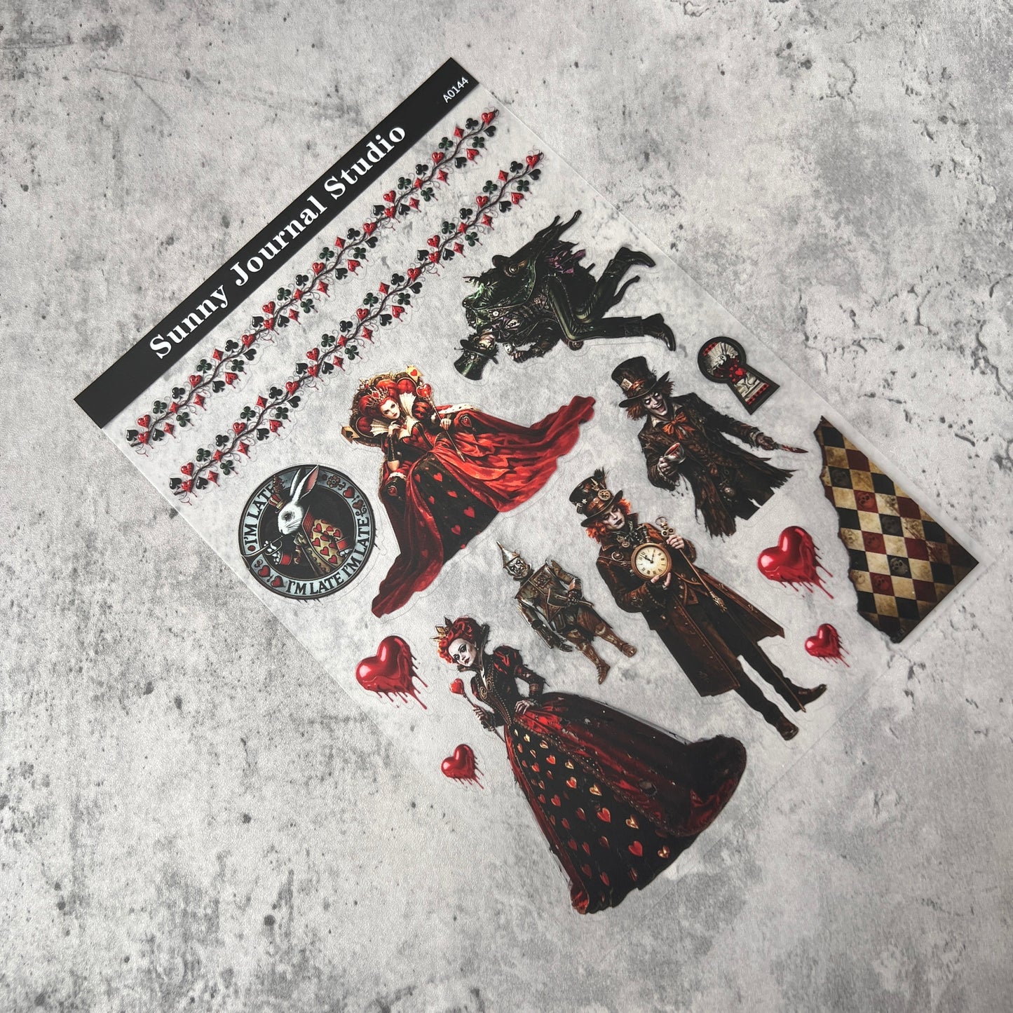 A0144--Gothic Joker&Red Heart Queen PET Sticker 1 Pcs A5 Size