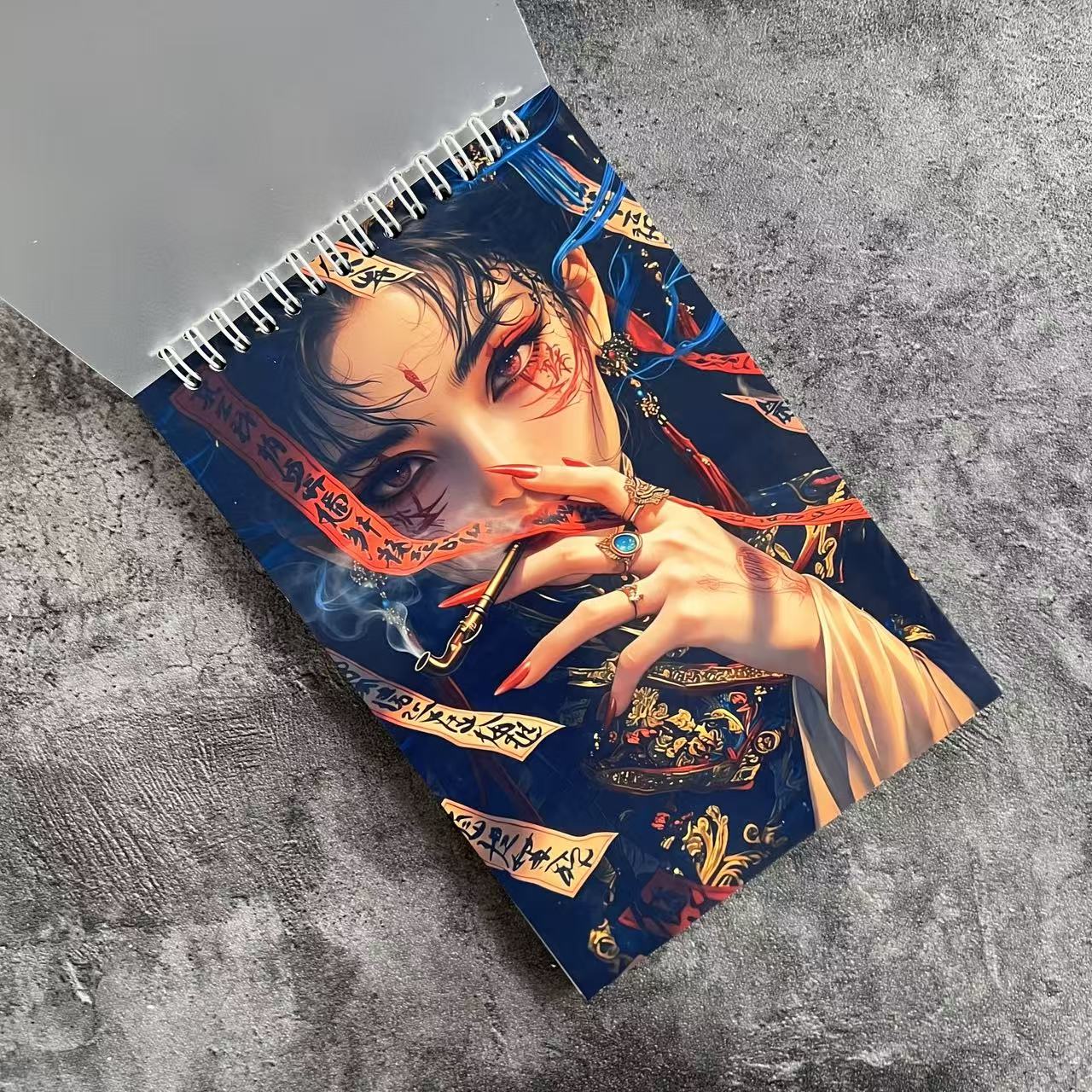 Neo-Traditional Cyber Girl A5 Spiral Journal Paper Books (60 blank pages,Double-Sided Protective)