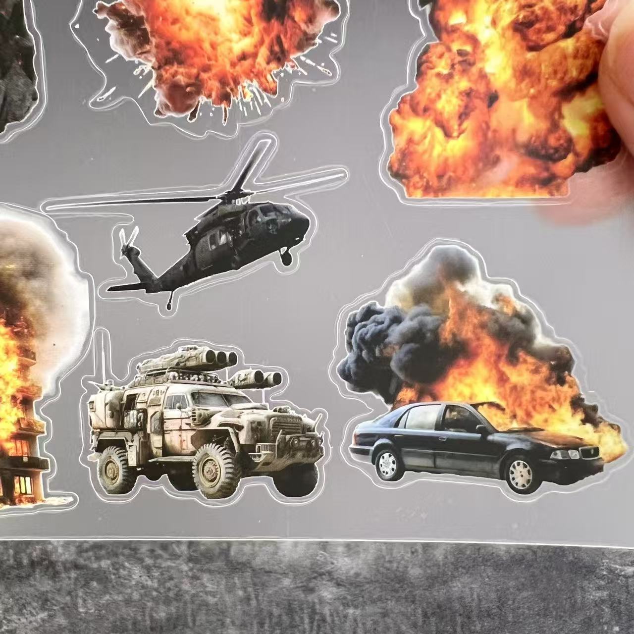 A0107--Explosion Site PET Sticker 1 Pcs A5 Size