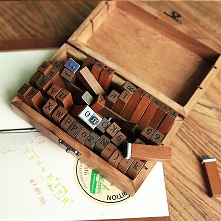 Typewriter font Letter and Number Wooden Stamp Set 70pcs For Journal