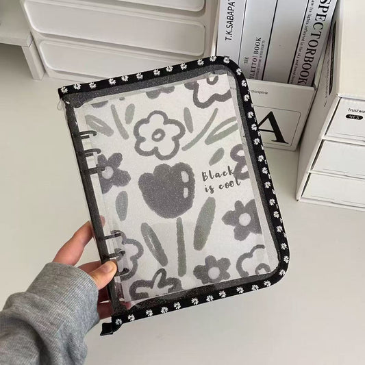 A5 Glitter Clear Binder ATC Storage Bag With Flower Pattern Border*not contain insert pages