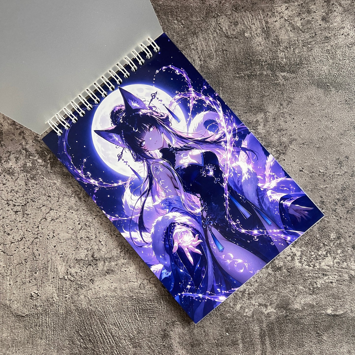 Purple Cat Ear Girl A5 Spiral Journal Paper Books (60 blank pages,Double-Sided Protective)