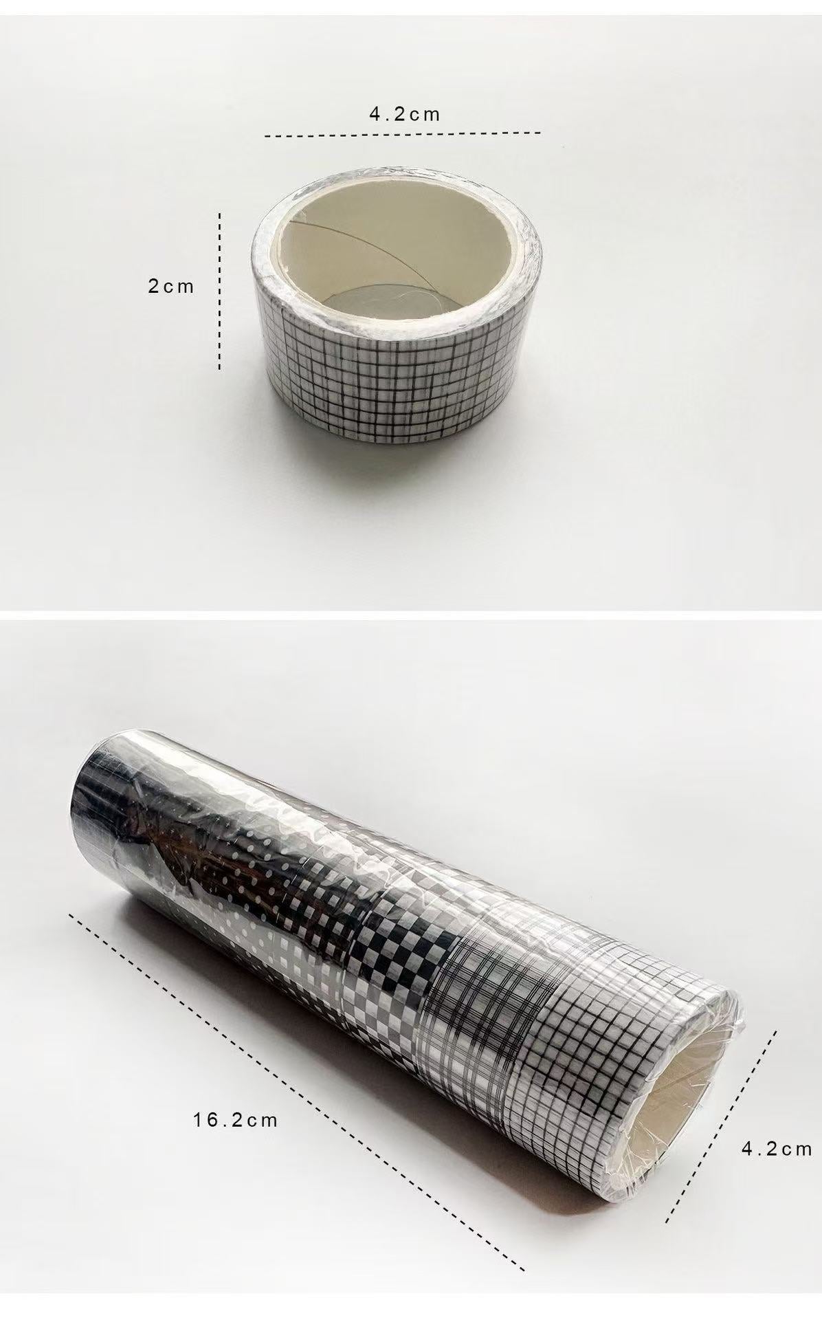 Washi Tape Set Classic Retro Black White Plaid 8 Rolls