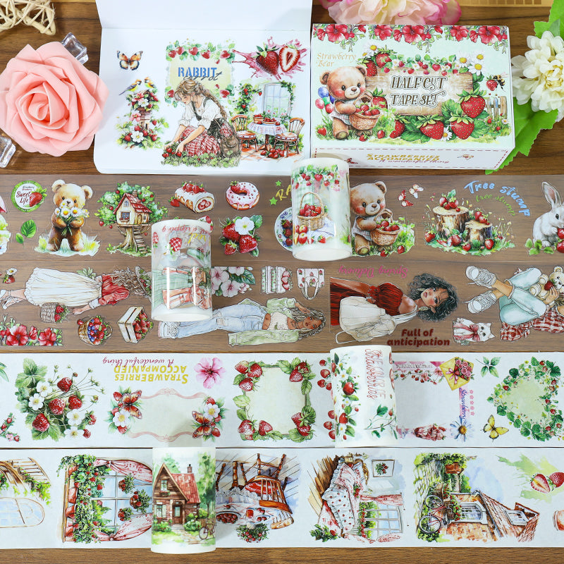 Tape Roll Set《Strawberry Garden》4 rolls (2 roll PET+2 roll Washi)