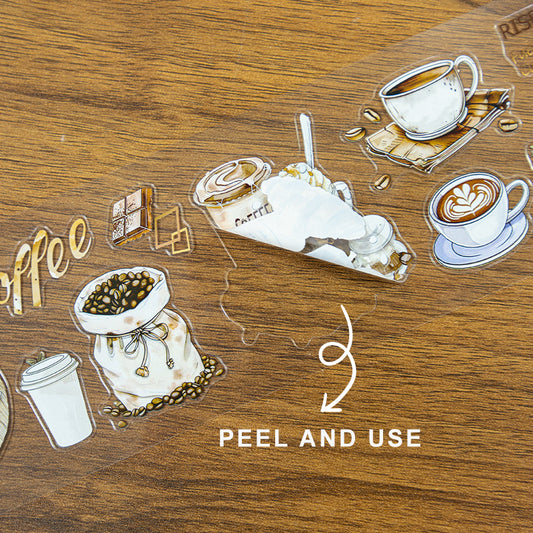 Tape Roll Set《Mellow Cafe Time》4 rolls (2 roll PET+2 roll Washi)
