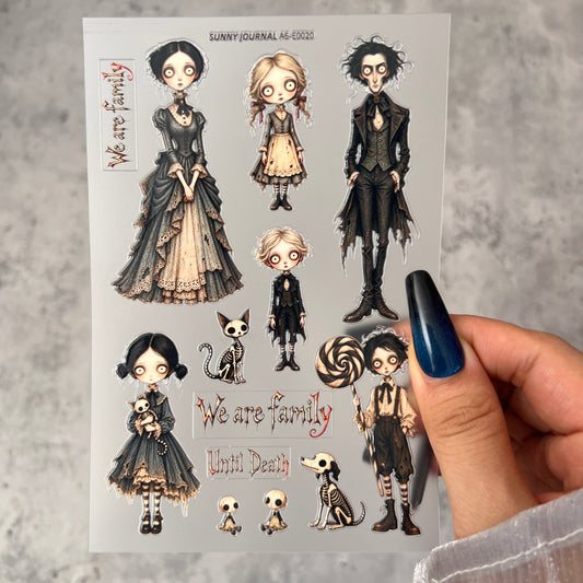 E0020--Creepy Gothic Family 3D Embossed Sticker 1 Pcs A6 Size 10X15cm=4x6inch
