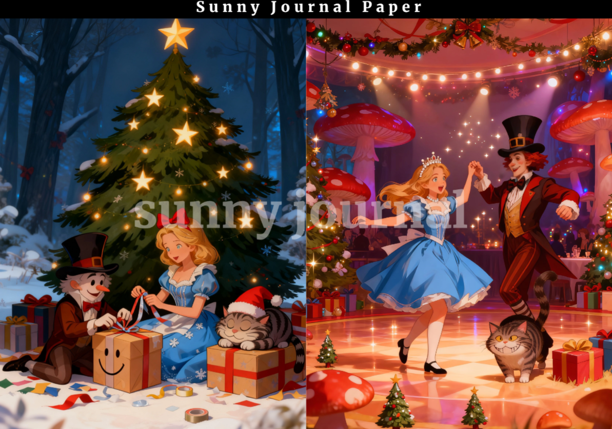 B0032- Christmas Alice 20 images A6 paper no repeat