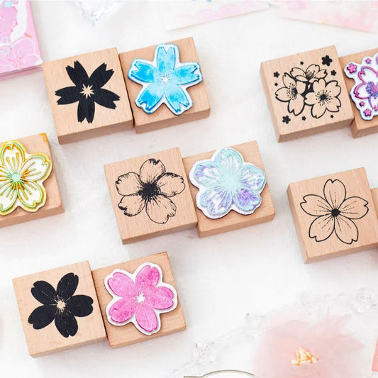 Sakura Cherry Wooden Stamp Set 6pcs For Journal