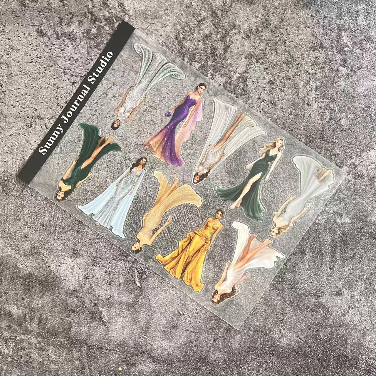 A0101--Lady in evening gown PET Sticker 1 Pcs A5 Size