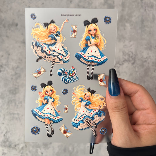 E007--Cute Alice 3D Embossed Sticker 1 Pcs A6 Size 10X15cm=4x6inch