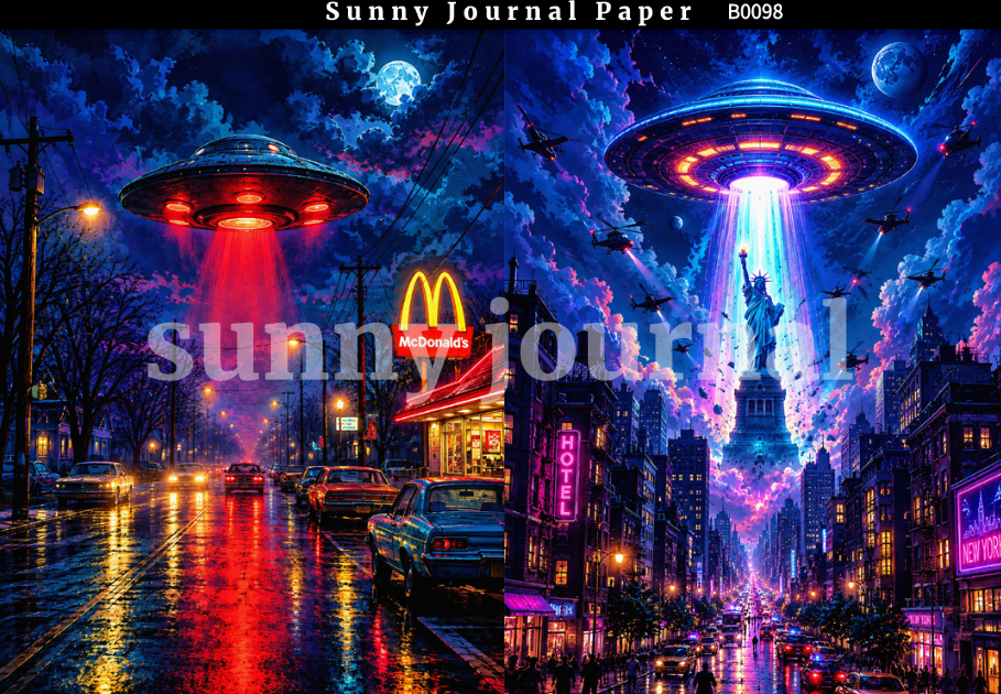 B0098--Comic UFO Scene Background A5 paper 10pcs no repeat