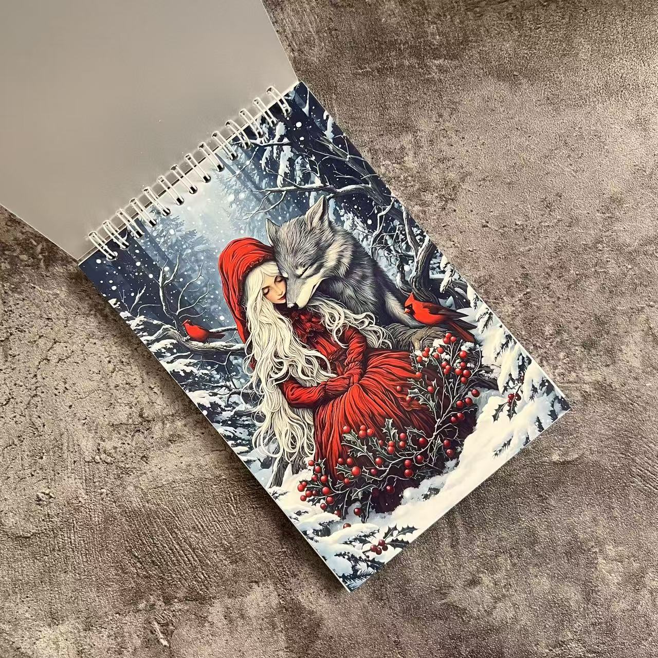 Magic Girl and Wolf A5 Spiral Journal Paper Books (60 blank pages,Double-Sided Protective)