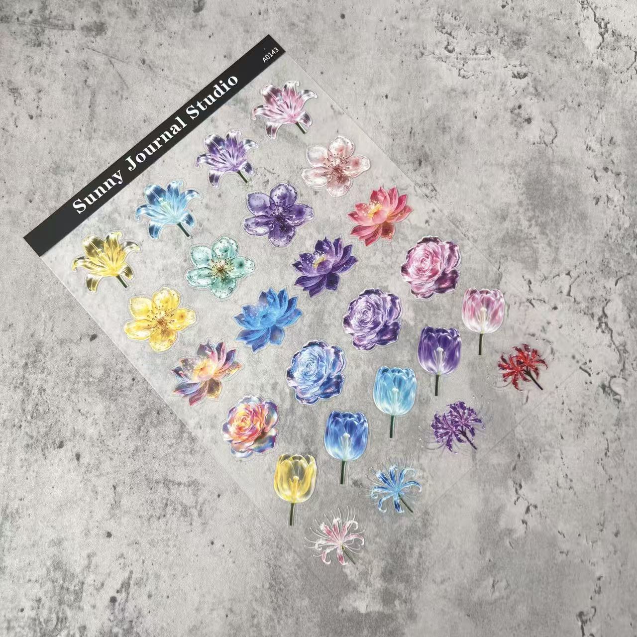 A0143--Jelly Glass Flowers PET Sticker 1 Pcs A5 Size
