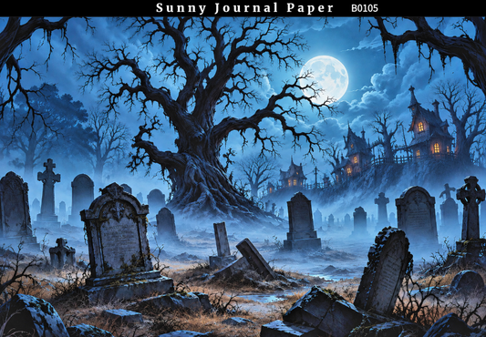 B0105--Halloween Whimsical Forest Cabin Horizontal A5 paper 10pcs no repeat