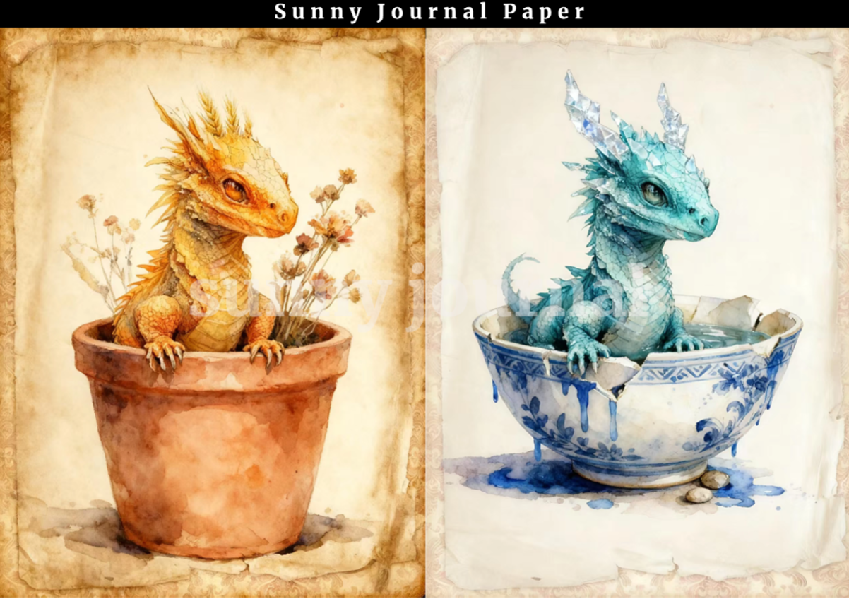 B0022-Vintage Dragon baby A5 paper no repeat