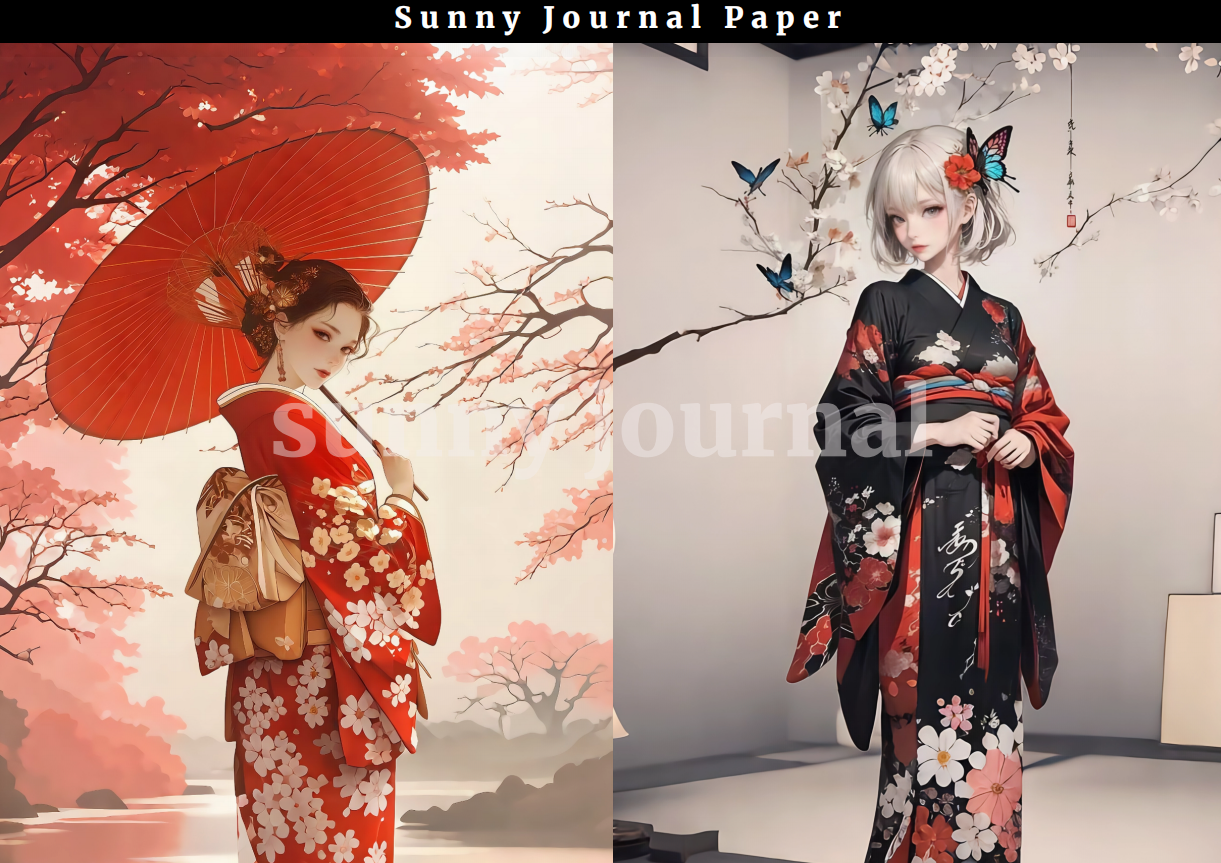 B0018-Japanese Kimono Anime Girls A5 Paper 10 pcs no repeat