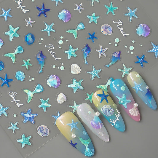 Iridescent Ocean Seashell/JellyFish/Seastar Embossed 3D Sticker