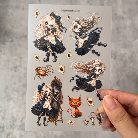 E004--Drak Horror Alice 3D Embossed Sticker 1 Pcs A6 Size 10X15cm=4x6inch