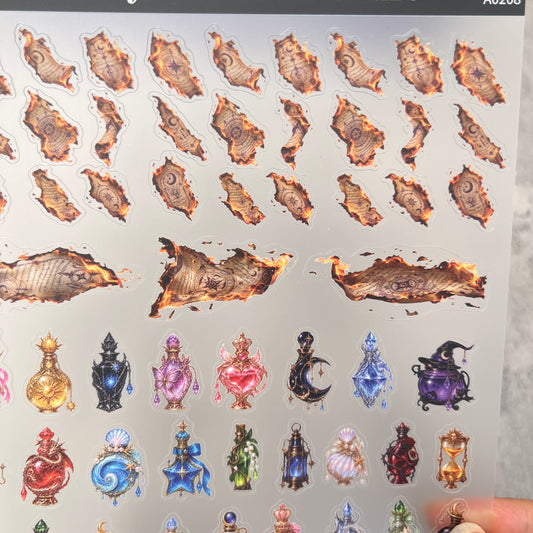 A0208--Magic Bottle/Mirror/Burning Paper PET Sticker 1 Pcs A5 Size