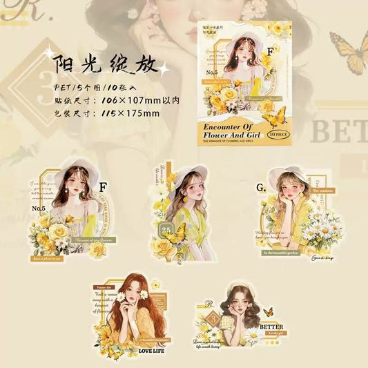 Flower and Girls PET Stickers 10 Sheets Per Pack