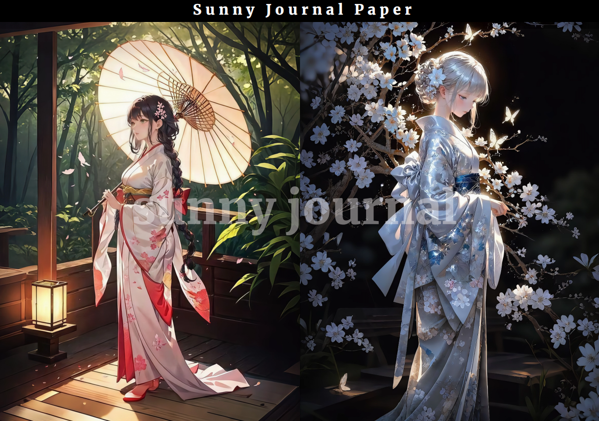 B0018-Japanese Kimono Anime Girls A5 Paper 10 pcs no repeat