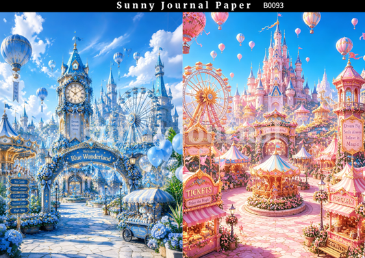 B0093-Whimsical Fairy‑Tale Amusement Park Background A5 paper 10pcs no repeat