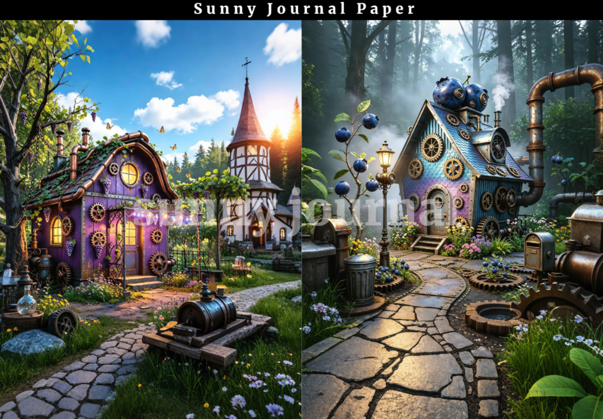 B0053-Steampunk Fruit House A5 paper 10pcs no repeat