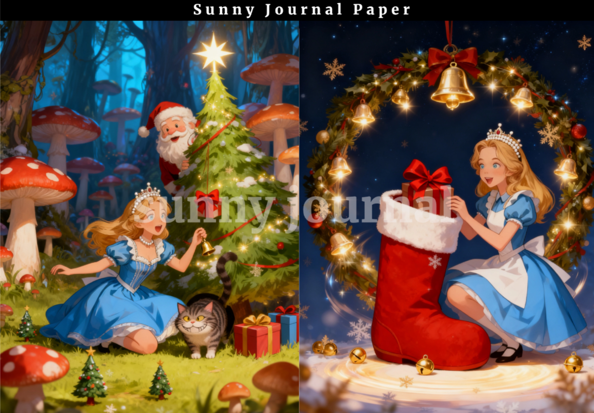 B0032- Christmas Alice 20 images A6 paper no repeat