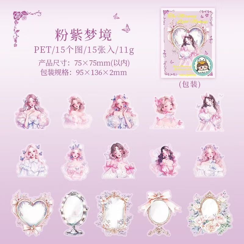 Mirror and Girls PET Stickers 15 Sheets Per Pack