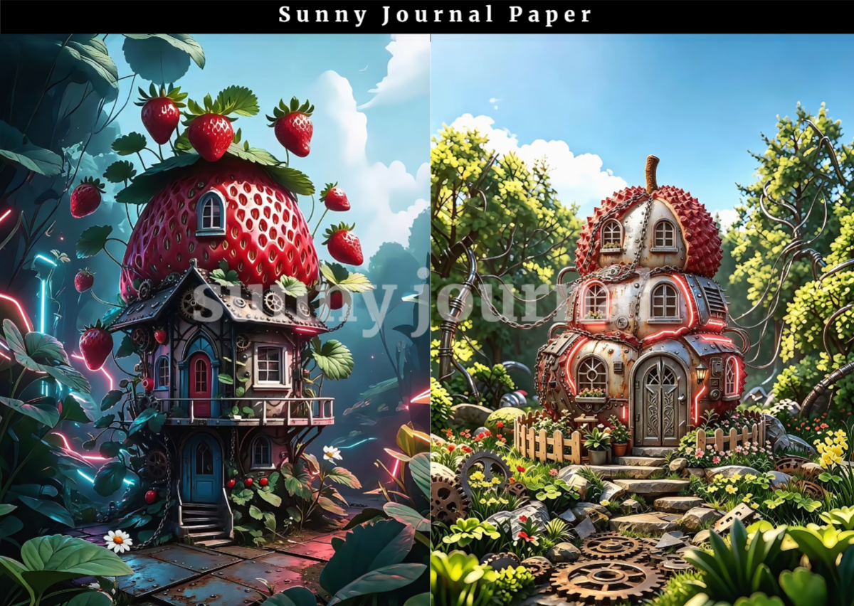 B0053-Steampunk Fruit House A5 paper 10pcs no repeat