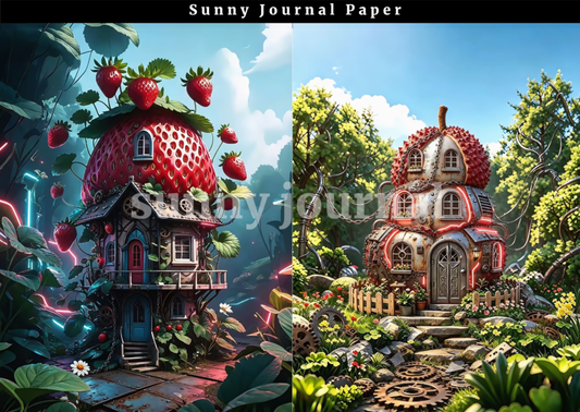 B0053-Steampunk Fruit House A5 paper 10pcs no repeat