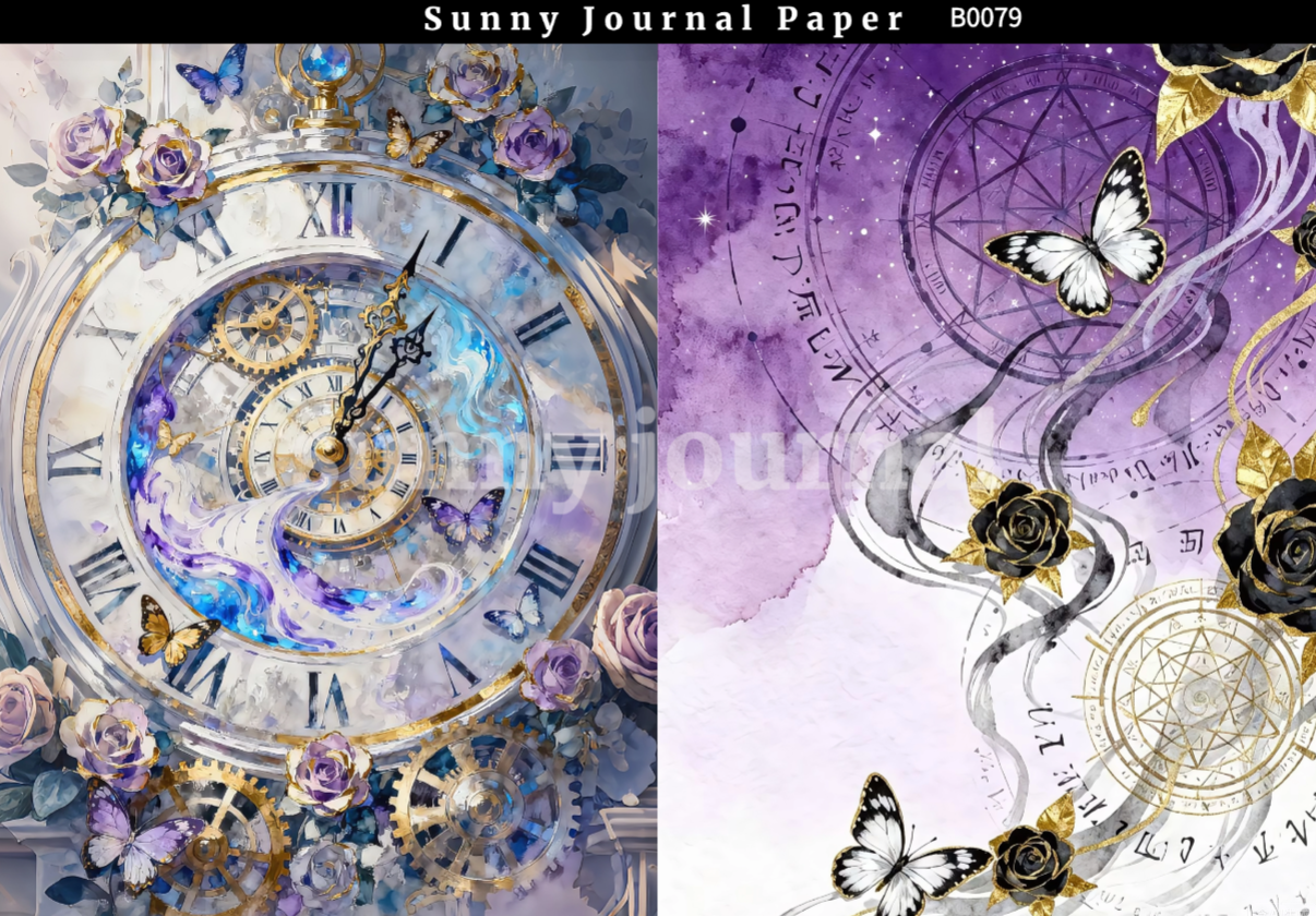 B0079-Mystery Purple Spider Lily & Time Clock A5 paper 10pcs no repeat