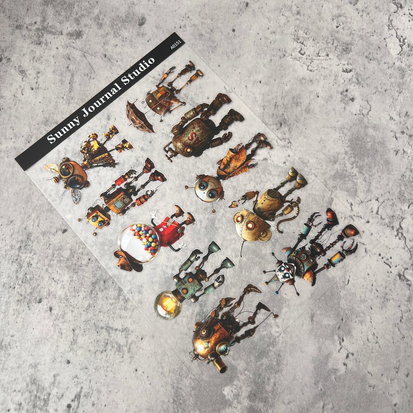 A0151--Steampunk Robots PET Sticker 1 Pcs A5 Size