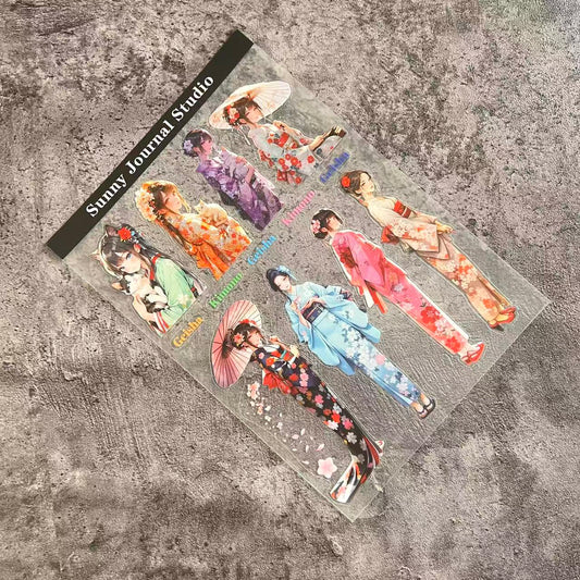 A0062--Japan Kimono Girls PET Sticker 1 Pcs A5 Size