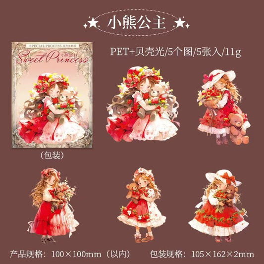 Cute Princess PET Stickers 5 Sheets Per Pack