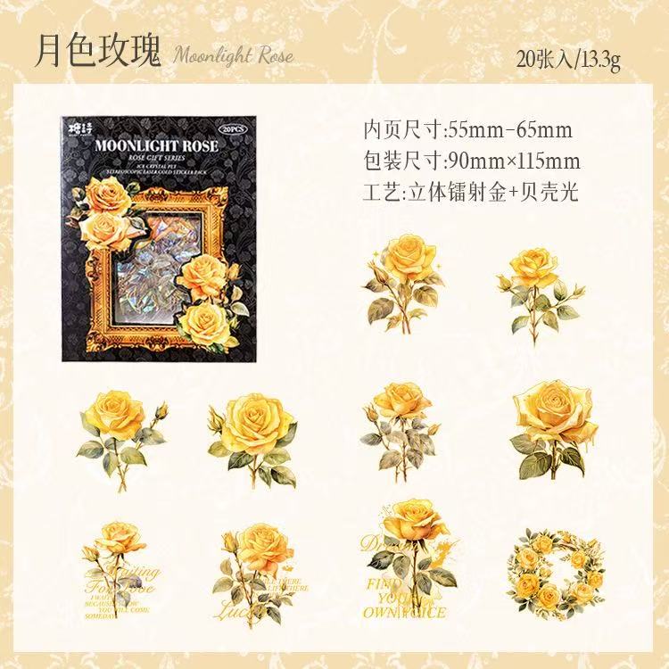 Icy‑Crystal Rose PET Gold‑Foil Sticker Pack