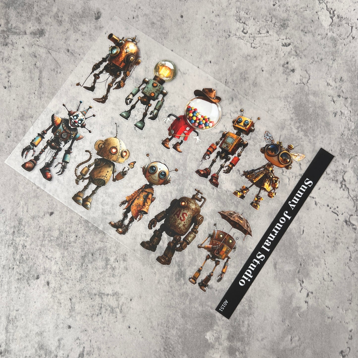 A0151--Steampunk Robots PET Sticker 1 Pcs A5 Size