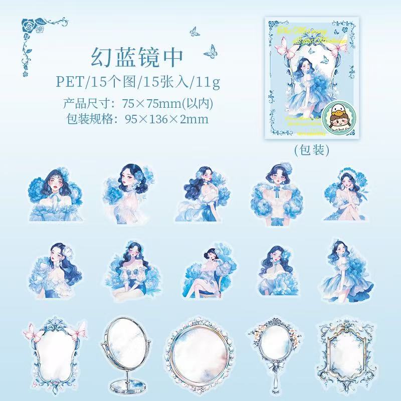 Mirror and Girls PET Stickers 15 Sheets Per Pack